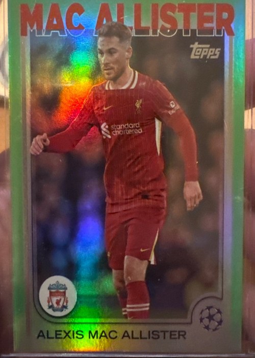 Reference image of Alexis Mac Allister 2023-24 Topps Chrome UEFA Champions League Green Refractor