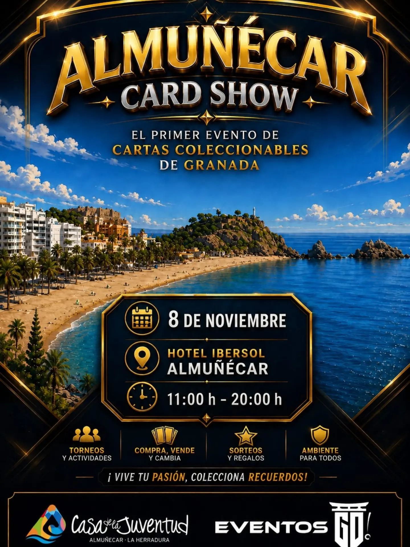 Cartel oficial del Almuñécar Card Show del 8 de noviembre de 2026 en el Hotel Ibersol Almuñécar